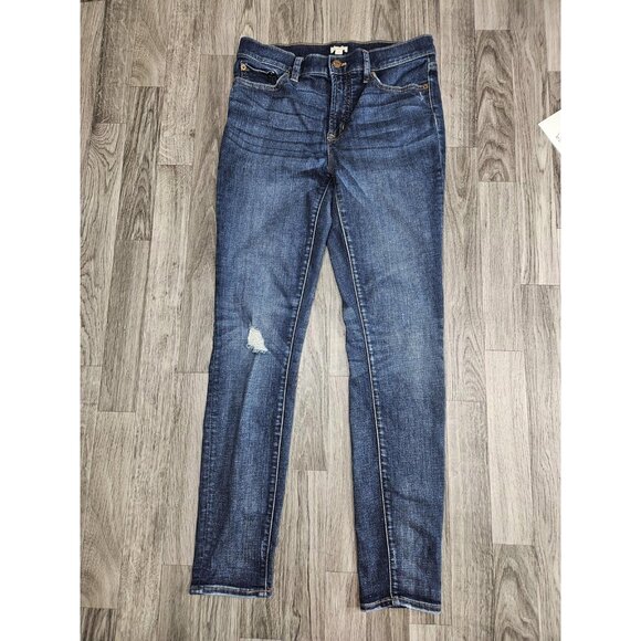 J.Crew Jeans Womens 29 Blue Dark Wash Skinny Stretch Distressed Style - Picture 1 of 12